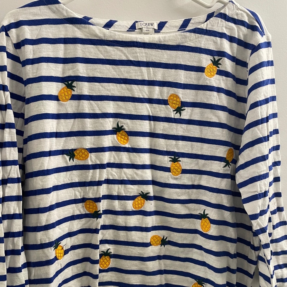 Jcrew stripe shirt with embroidered pineapples
